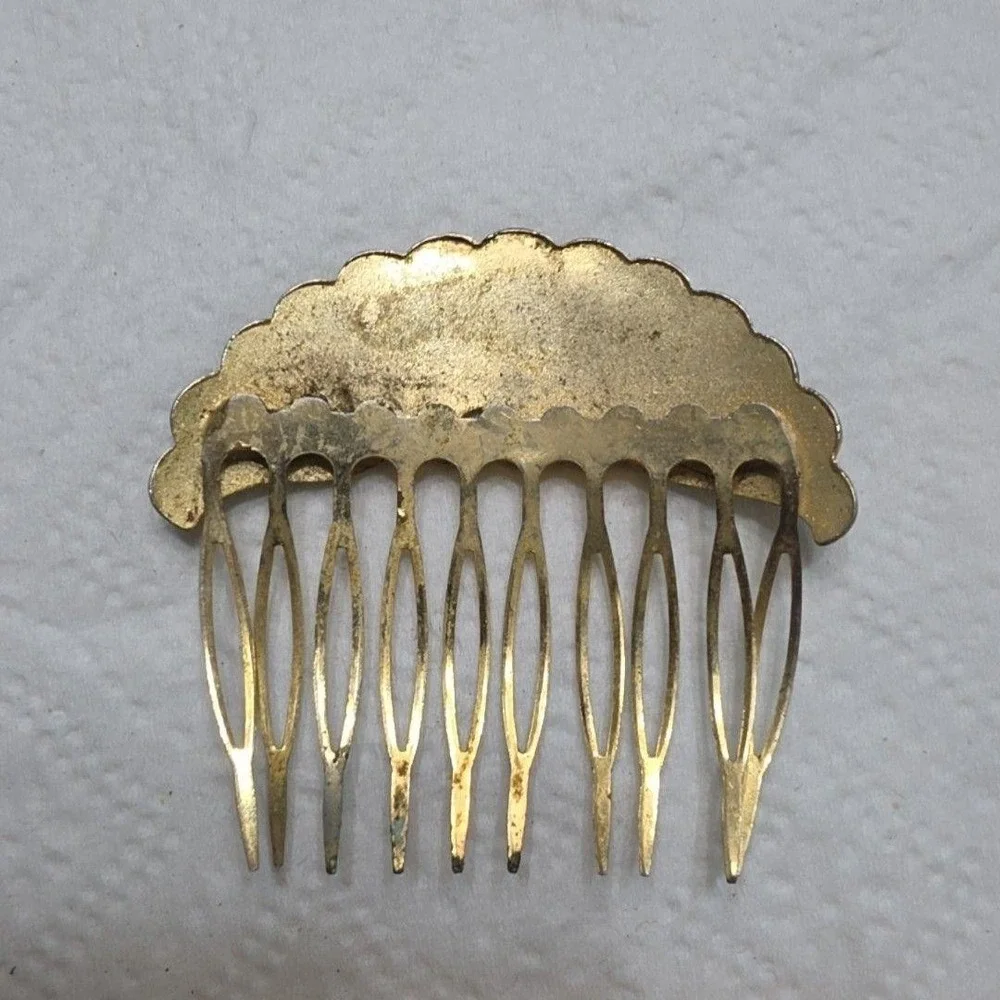 Brass Hair Comb Peacock Enamel Multicolor Bird 2.5 In Boho Hair Jewelry